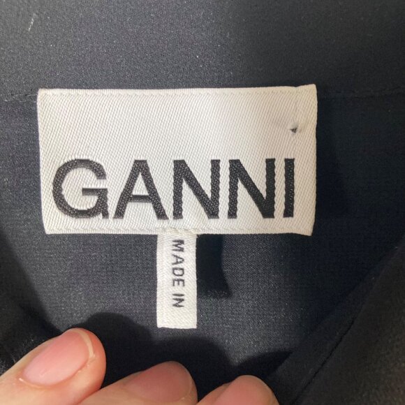 Womens Ganni Pleated Georgette‎ Shirt Dress Black 2/EU34 Crinkled Polyester - Picture 8 of 11